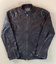 Jack & Jones Leather Biker Jacket Cafe Racer Jacket Black Lamb’s Leather Size M