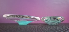 2 x Contemp 80's Scandinavian Biomorphic Sky Blue & Swirl Studio Art Glass Bowls
