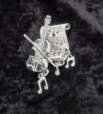 Violin Sheet Music Notes Charm Brooch Silver Tone Vintage Inspired Gift Musical