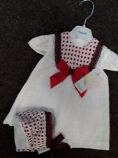 SALE NEW GIRLS FOQUE DRESS AND BONNET WHITE/RED/NAVY SIZE 6 MONTHS