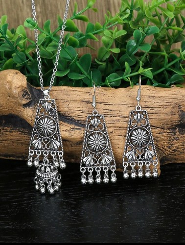 Silver jhumka tassel bell drop - silver,