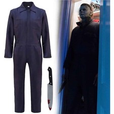 Halloween Men Fancy Dress Michael Myers Navy Jumpsuit Boiler Suit Mask Costume