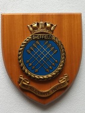 HMS Sheffield Wooden Ship’s Crest Wall Shield Plaque