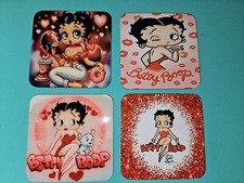 Betty Boop Set Of Four Drinks Coasters, MDF Coasters With Cork Back 9cm x 9cm 