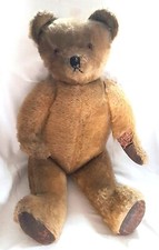 Teddy Bear Vintage Jointed Needs Repairs 26" Wood Wool 1950 Growler nonworking