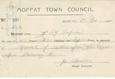 Moffat Town Council 1933 From A. Simpson Removal of Rubbish Receipt Ref 39167