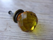 Antique Decorative Glass Light  Amber Brass Pull Door Drawer Knob Handle *WY-3