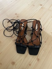 Primark strappy tie leg block heels in black, size 4