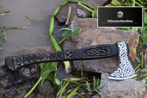 Hand forged camping axe carbon - hand,