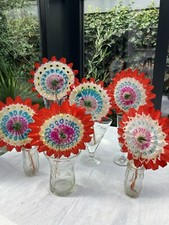 Vintage 1950s Set of 6 Japanese Christmas Paper Fan Decorations