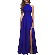 Sexy Womens Dress Zip Evening Party Prom Christmas Xmas Halter Neck Maxi Dresses