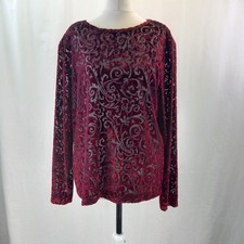 Betty Barclay Red Wine Devore Top Long Sleeves Semi-Sheer Size L BNWT 