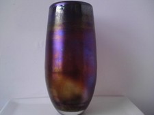 Quality Art Glass Polished Pontil Cut Iridescent Peacock Vase