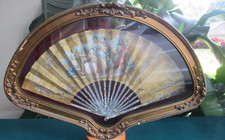 1780 + Two- Phase Painted Mother-of-Pearl- Gold- Fan Gilded Screen Shadow Box,