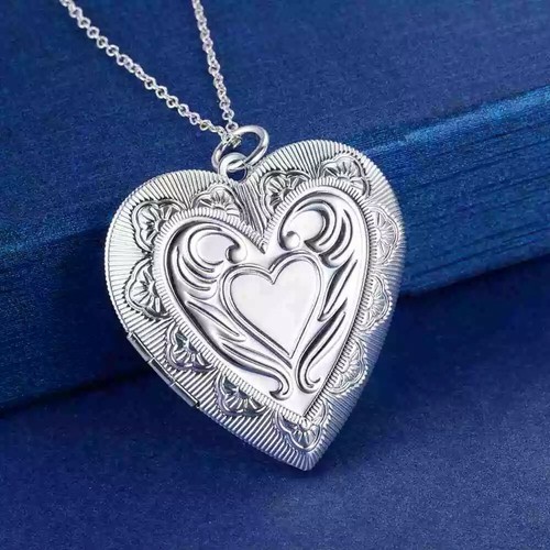 Large heart photo locket open - large,
