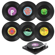 6Pcs Vinyl Retro Coaster Set