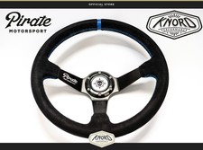 UNIVERSAL DEEP DISH STEERING WHEEL 350mm BLACK SUEDE BLUE STITCHING