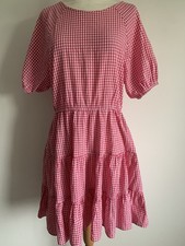 Ladies Cameo Rose Pink White Gingham Check Dress Size 12 Short Sleeve Low Back