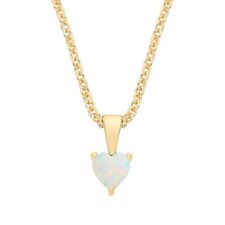 9ct Yellow Gold Natural Opal Heart Solitaire Pendant + 18" Chain - October