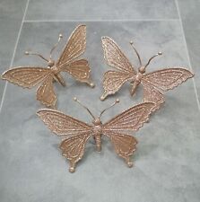 3 Rose Gold Glitter Clip On Butterfly Decorations - VGC