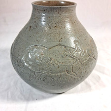 Art pottery vase - pottery, incised