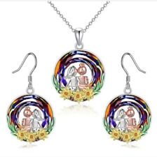 Tree shape Sister Crystal Necklace Earrings Set Women Jewellery Birthday Gift