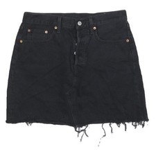 LEVI'S Womens Black Denim Mini Skirt Cotton Raw Hem Button Closure M Stylish