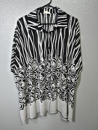 Womens black white floral - black,