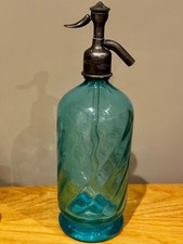 Antique French Blue Uranium Glass Syphon Seltzer Bottle- PERFECT Condition!