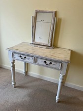 White Dressing Table with Distressed Detail with Mirror - Shabby Chic Style