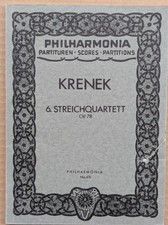 KRENEK  6. STREICHQUARTETT  OP. 78  PHILHARMONIA  No.476 pocket score