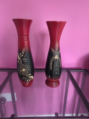 Pair wooden hand carved - of,