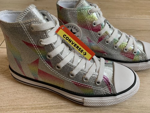 Girls silver glitter converse - silver,