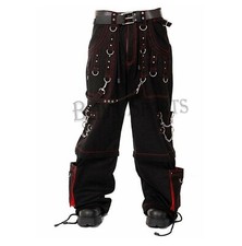 Black Men Gothic Cyber Trouser Red Thread Punk Bondage Pant Metal Studs Trousers