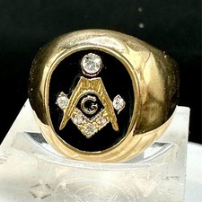 Mens masonic ring gold black usa classy detailed Cz bezel ionsignet pinky
