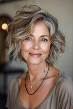 Balayage Brown with Gray Blonde Highlight Wave 100% Human Hair Lace Front Wigs