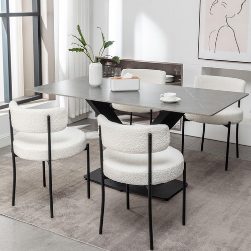 White boucle dining chairs set - white,