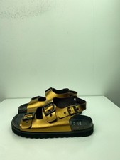 Bronx Metallic Gold Double Buckle Slide Sandal Flat Faux Leather UK  7