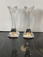 Pair of Nachtmann Crystal Candlesticks Clear Glass Candle Holder 5" Tall Signed