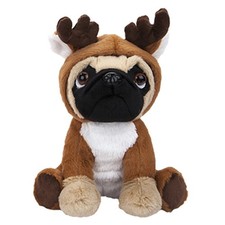 NEW Pug Dog Plush Toy in Reindeer Pyjamas 20 cm / 8″ Christmas Gift Soft Teddy