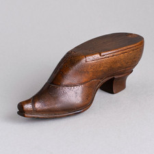 Antique MAHOGANY PUZZLE SNUFF SHOE Engraved 1914-1915 FORT DAMPIERRE - WWI Era