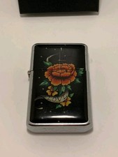 “Dora Petrol Lighter – Rose LOVE Design – Refillable Flip Top – Vintage Style