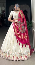 Lehenga Choli White and Pink Fully Stitched with Blouse Dupatta