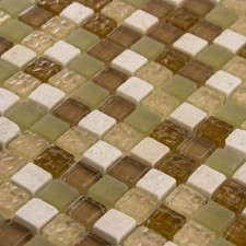 Luxury Brown Beige, Bronze & Ivory Stone Mix Glass Mosaic Wall Tiles Sheet 8mm