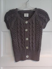 LOGG gray cable knit cardigan sweater womens S short sl. grunge 90s indie boho