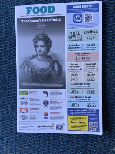 Wetherspoons food and bar menu - wetherspoons,