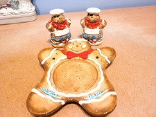 Gisela Graham Gingerbread Men Festive Candle Holder & Cruet Set. Excellent Cond.