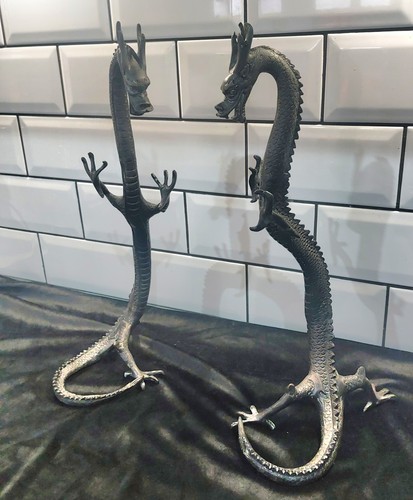 Pair bronze dragon statues - dragon,