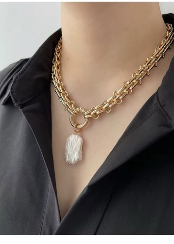 Pearl pendant chunky chain - pearl,
