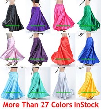 Women Lady Satin Full Circle Belly Dance Skirt Costume Tribal S~3XL | 27 Color